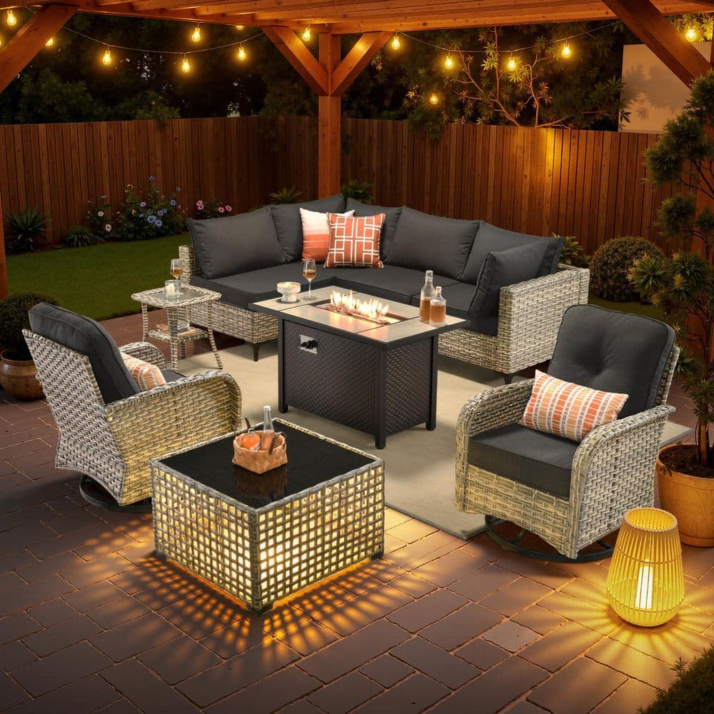 Caodoc Solvoc 9-Piece Wicker Outdoor Patio Conversation Set with