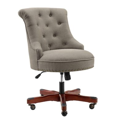 23 in. Gray Nailhead Trim Fabric Upholstered Office Chair with Adjustable Height