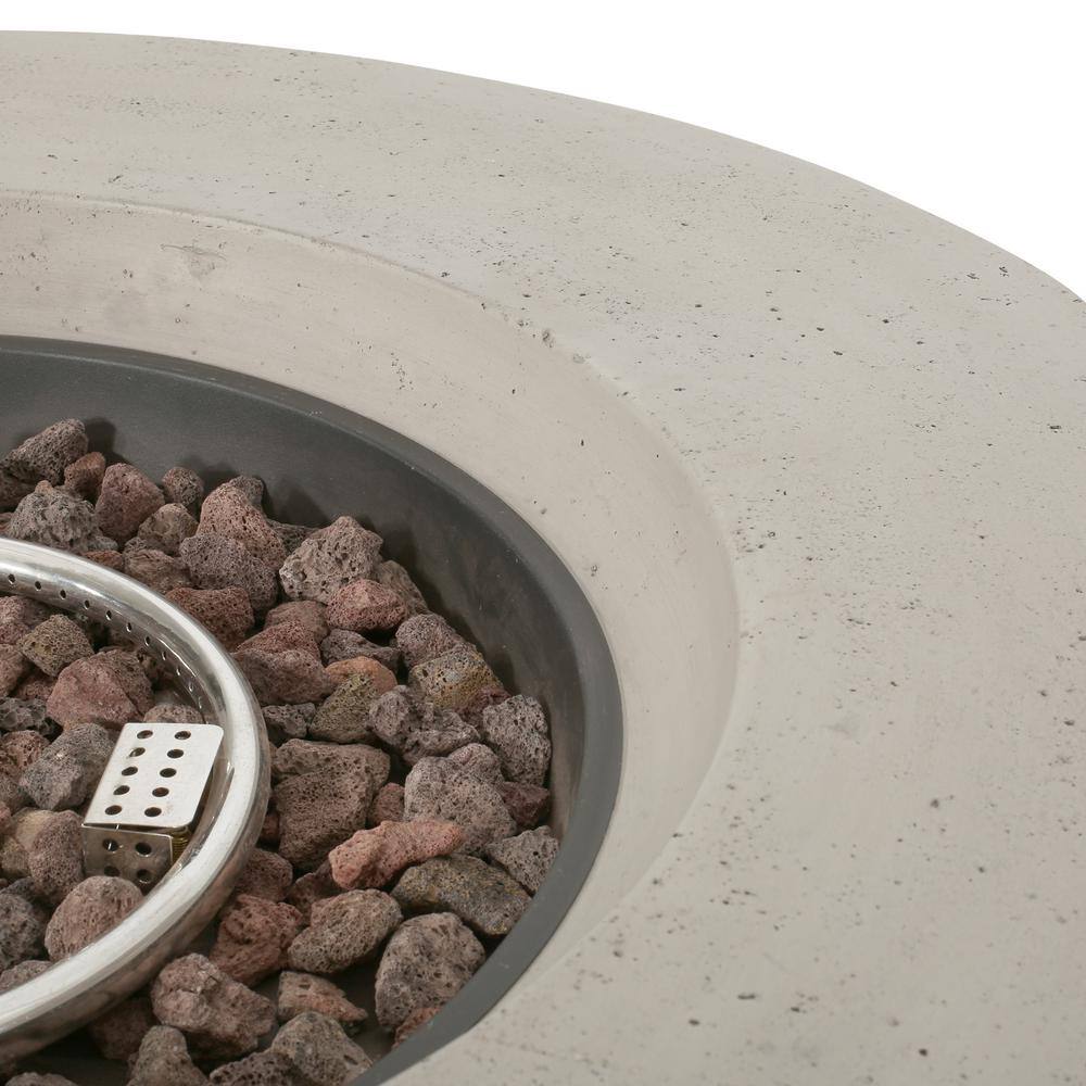 Light Gray Round Concrete Gas Fire Pit Table with Tank Holder
