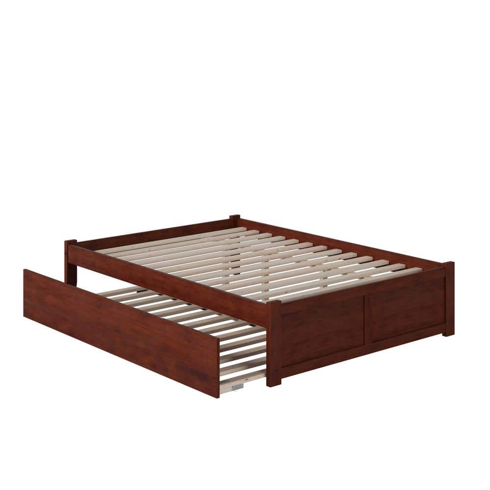 Concord Walnut Queen Platform Bed with Upholstered Headboard and Storage Trundle