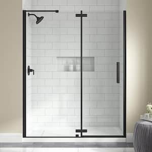 Delaney 60 in. W x 74.02 in. H Pivot Frameless Shower Door in Matte Black Finish with Clear Glass