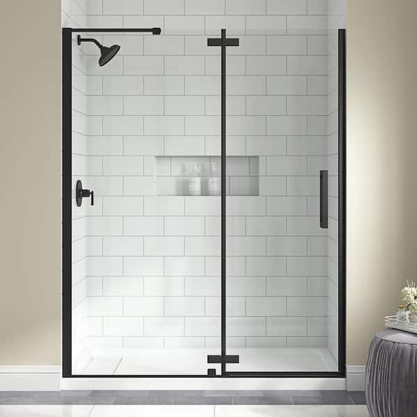 Home Decorators Collection Delaney 60 in. W x 74.02 in. H Pivot Frameless Shower Door in Matte Black Finish with Clear Glass