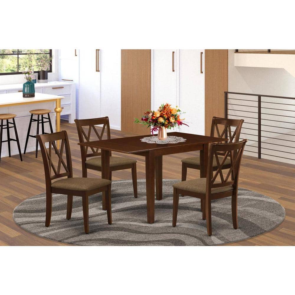 5-Piece Mahogany Finish Solid Wood Top-Dining Room Set-Seats 4
