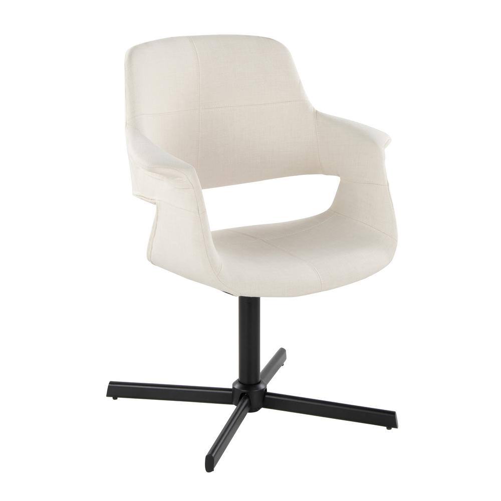 Cream Fabric and Black Metal Swivel Accent Chair