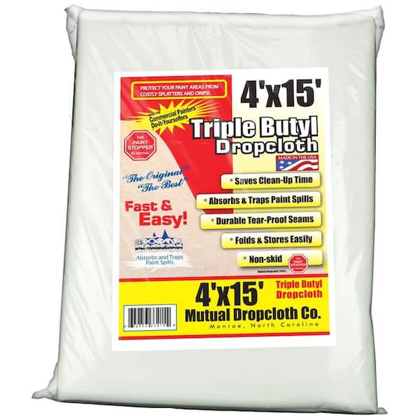 Unbranded 4 ft. x 15 ft. Triple Coated Butyl Drop Cloth White the Original Paint Stopper