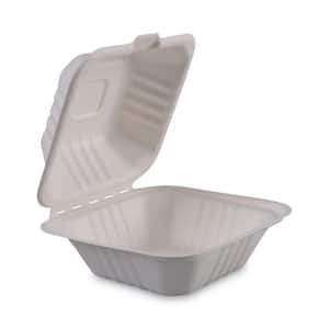 6 in. x 6 in. x 3.19 in. White Bagasse Food Containers, Hinged-Lid, 1-Compartment 125-Sleeve, 4-Sleeves/Carton