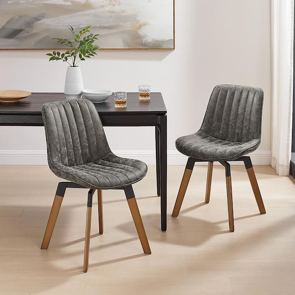 Art Leon KACY Gray Faux Leather Swivel Accent Dining Chairs (Set of 2)