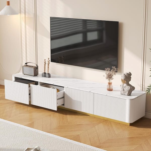 Harper & Bright Designs White Luxury Fluted TV Stand Fits TVs up