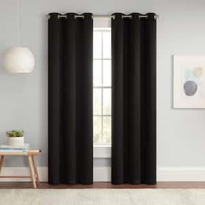Darrell Black Solid Polyester 37 in. W x 54 in. L Grommet Blackout Curtain