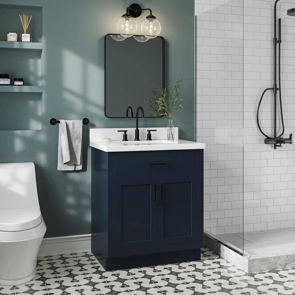 Midnight Blue Hardwood Single Freestanding Vanity Cabinet