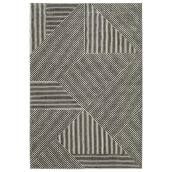 10 ft. x 13 ft. Gray, Ivory Geometric Washable Area Rug
