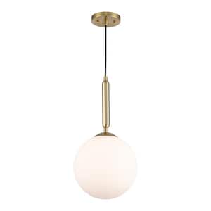 60-Watt 1- Light Gold Pendant Light with Glass Shad, No Bulb Included