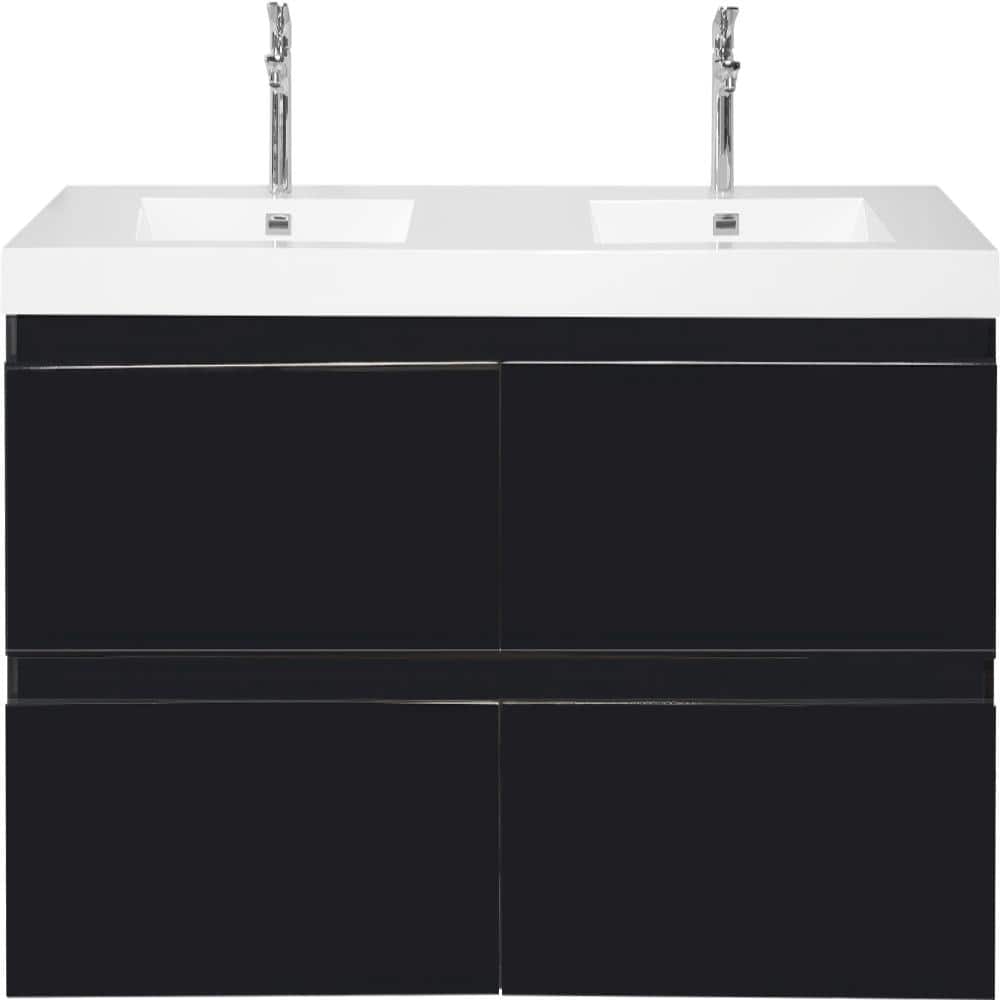 72 in. W Floating Double Sink Vanity in Glossy Black with White Solid Surface Top price history on PriceWatchPro
