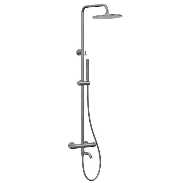 3-Spray Round Wall Mount Wall Bar Shower Kit with Tub Spout, Adjustable Height 2.5 GPM in Brushed Nickel Valve Included