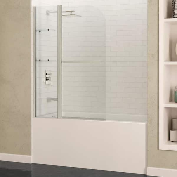 ANZZI Galleon 48 in. x 58 in. Frameless Hinged Tub Door with TSUNAMI GUARD in Brushed Nickel