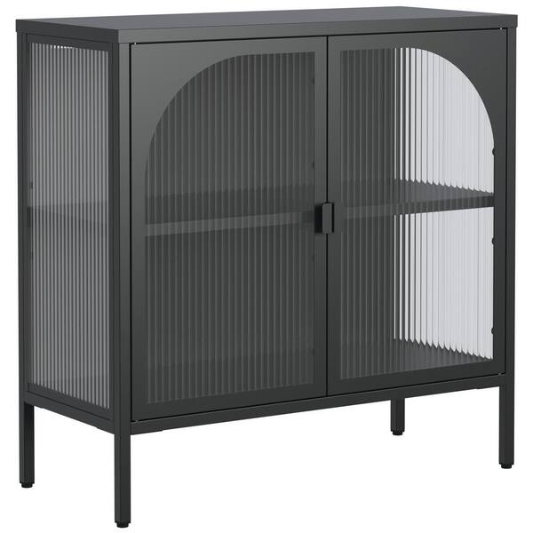 Tatayosi Metal Sideboard Cabinet Accent Storage Cabinet with 2 Glass doors with Adjustable Shelves Black P DJ P186325