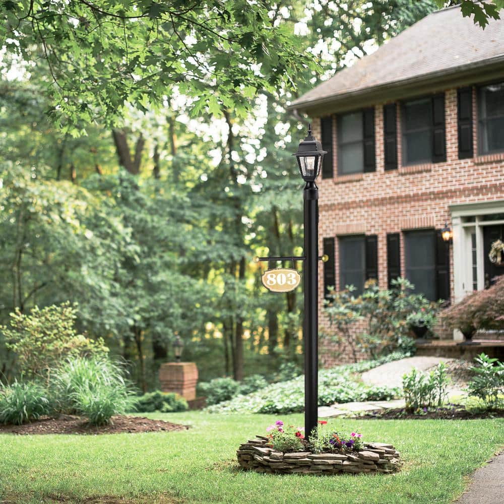 Black Steel Outdoor Lamp Post with Cross Arm, 80-Inch