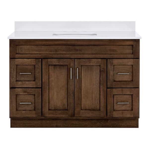 Seaton 49 in. Single Sink Kodiak Brown Freestanding Bath Vanity with White Ice Quartz Top Assembled