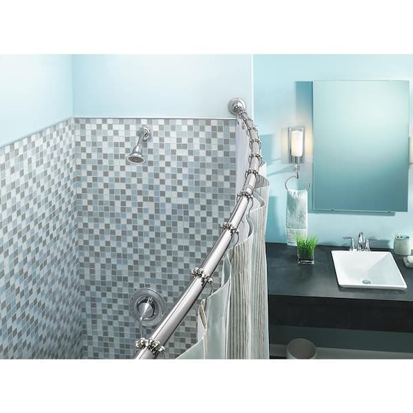 72 in. Adjustable Curved Shower Rod with Shower Curtain Rings in Chrome (12-Pack)