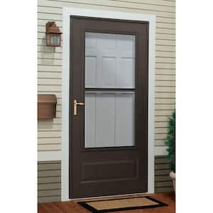 300 Series 32 in. x 80 in. Almond Universal Triple-Track Storm Door with Brass Hardware