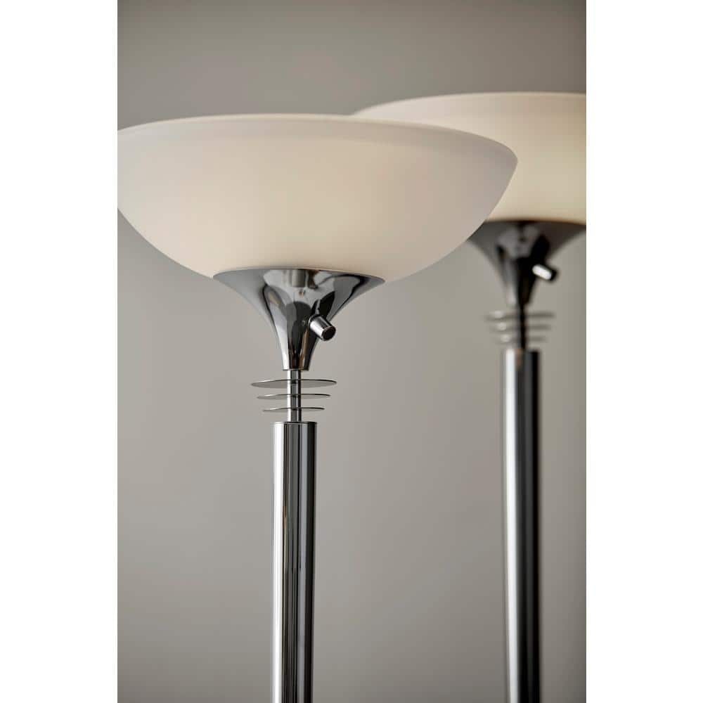 Adjustable Chrome Torchiere Floor Lamp with Frosted Glass Shade