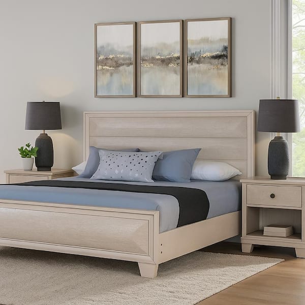 Nitz White Wood Frame King Panel Bed with Transitional Panel Design