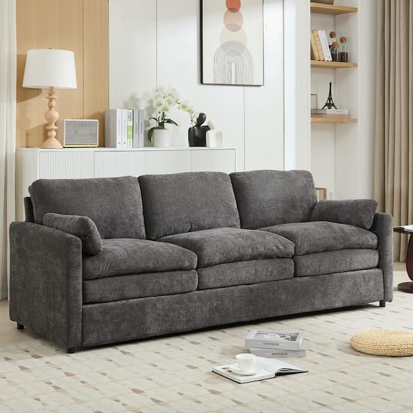 Halvoro Modern 89 in. Rolled Arms Chenille Upholstered Rectangle 3-seater Sofa in Grey with Double Cushion