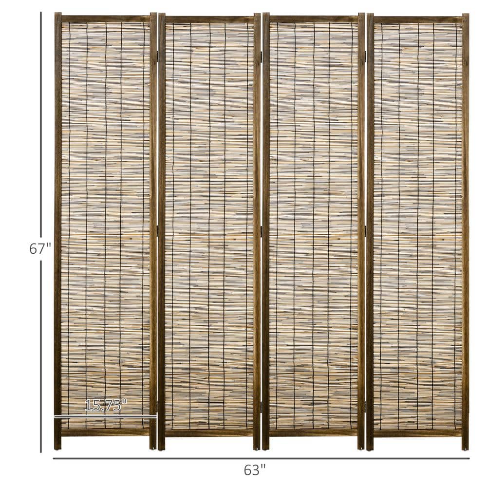 Brown Woven Bamboo 4-Panel Folding Room Divider