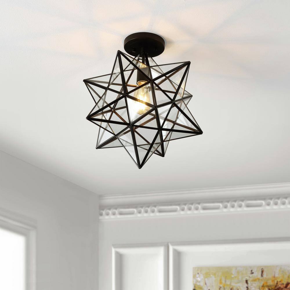 Ava 14.5" Black Clear Glass LED Farmhouse Bohemian Flush Mount Light