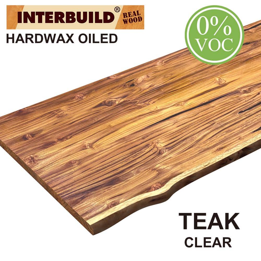 Interbuild Solid Teak 7.2 ft. L x 25 in. D x 1.2 in. T, Butcher Block Countertop, Clear with