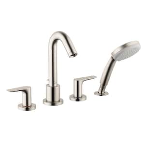 Logis 2-Handle Deck-Mount Roman Tub Faucet with Hand Shower in Brushed Nickel