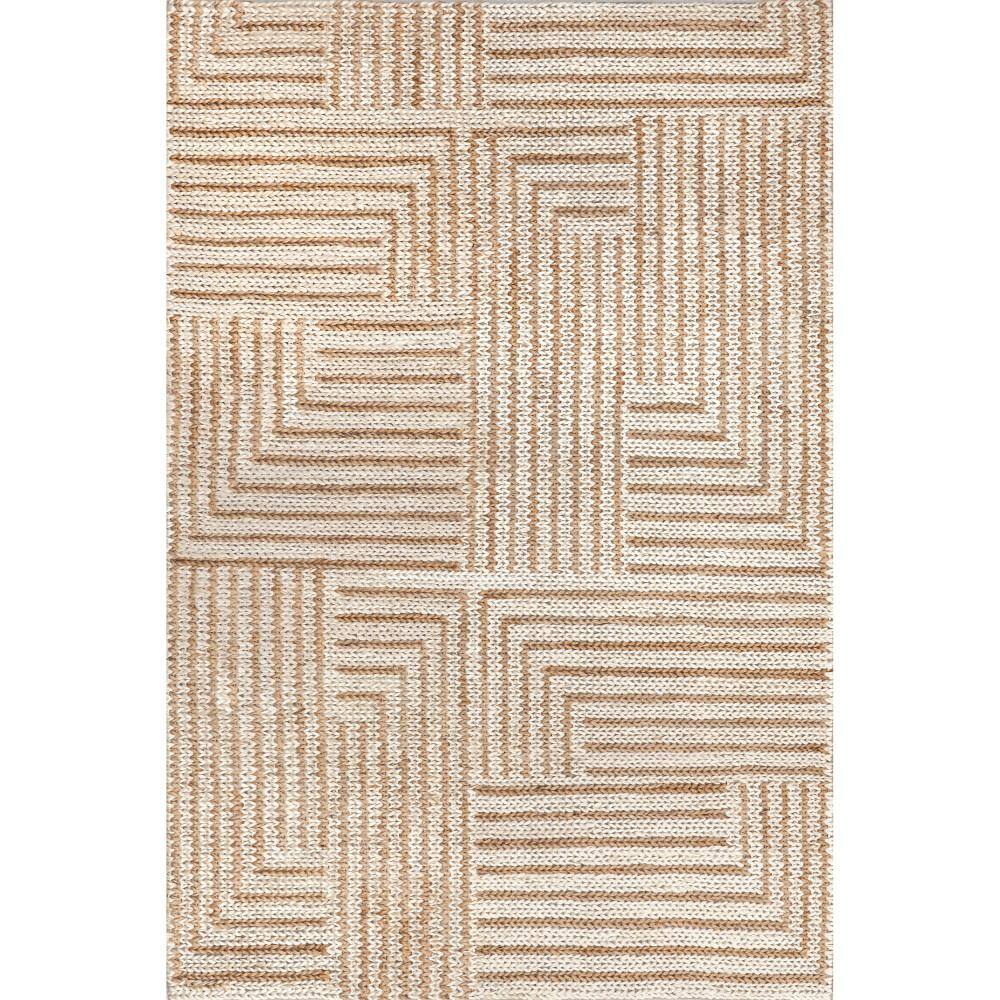 Ivory and Beige Braided Cotton Rectangular 8' x 10' Area Rug