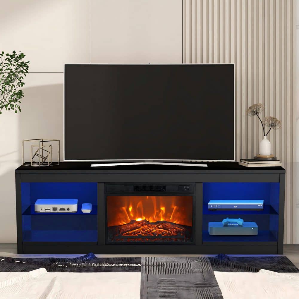 IHOMEadore 66 in. Black TV Stand Fits TVs Up to 75 in. with 23 in