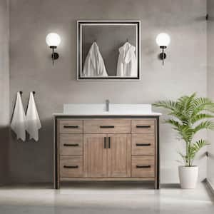 Ziva 48 in W x 22 in D Rustic Barnwood Bath Vanity, Cultured Marble Top and Faucet Set