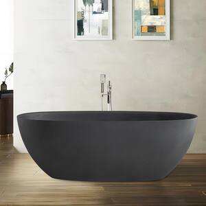 Lively 65 in. x 29.5 in. Black Solid Surface Soaking Bathtub with Center Drain in Stainless Steel