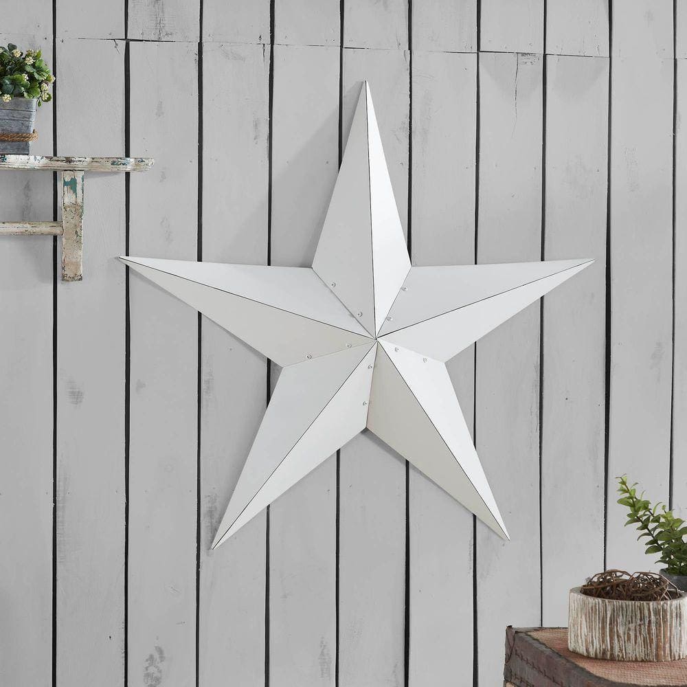 36inc HTC フラワーシルバースタッズ　ホワイト VHC BRANDS 1-Piece 36 in. x 36 in. White Distressed Metal Star