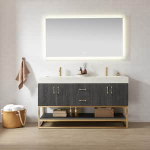 Alistair 60 in. W x 22 in. D x 33.9 in. H Double Sink Bath Vanity in North Black Oak with White Grain Stone Top