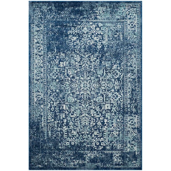 SAFAVIEH Evoke Navy/Ivory 5 ft. x 8 ft. Distressed Border Medallion Area Rug