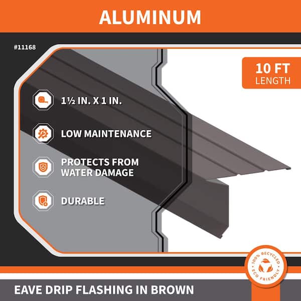 1-1/2 in. x 1 in. x 10 ft. Aluminum Eave Drip Flashing in Brown