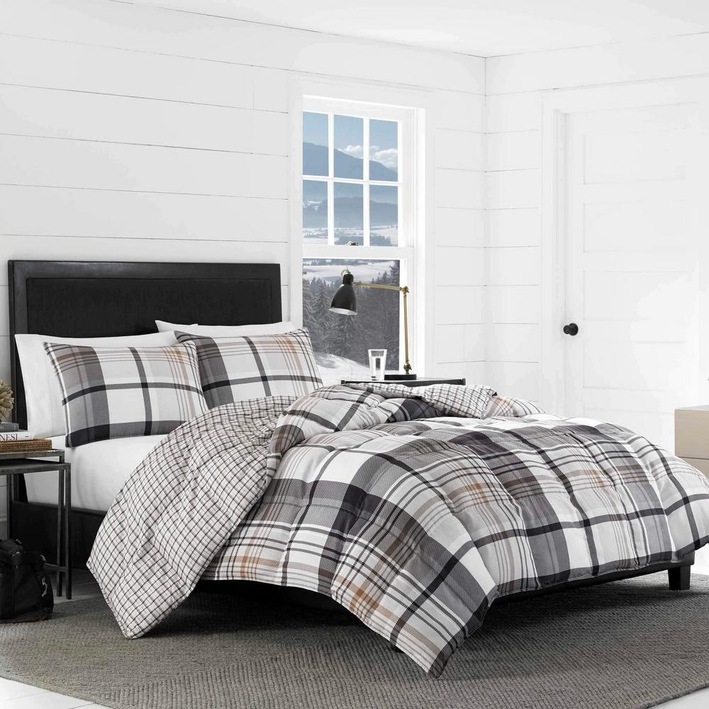 King Black Plaid Microfiber Reversible Comforter Set