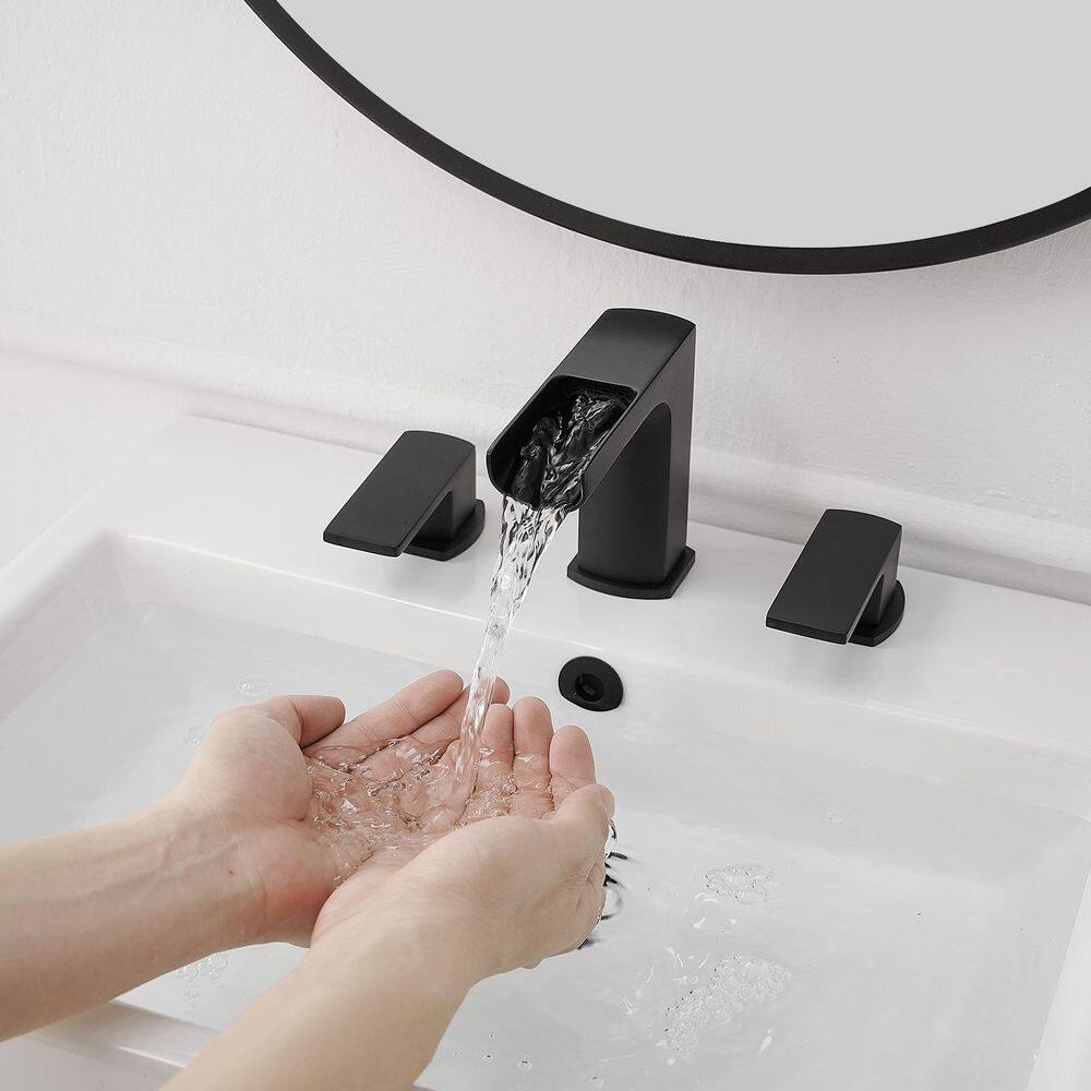 Matte Black Stainless Steel Waterfall Double-Handle Faucet Set