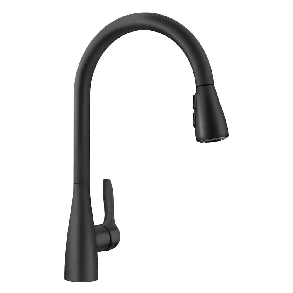 Atura Single-Handle Gooseneck Pull-Down Sprayer Kitchen Faucet in Matte Bla
