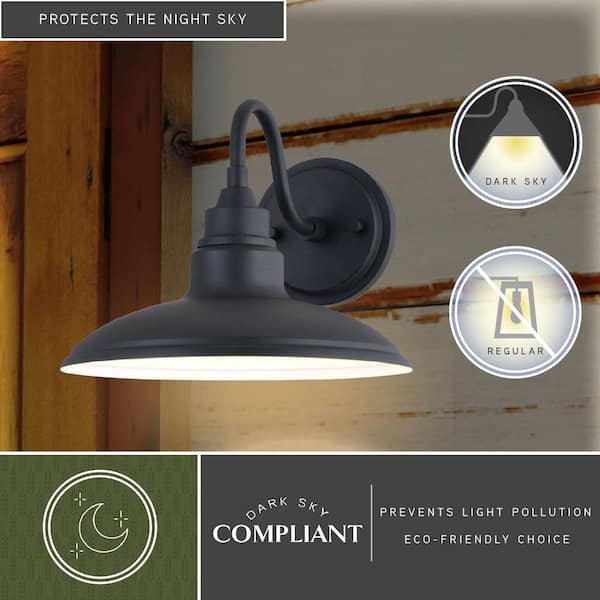Tucson 1-Light Black and White Outdoor Integrated LED Farmhouse Barn Wall Lantern Metal Shade