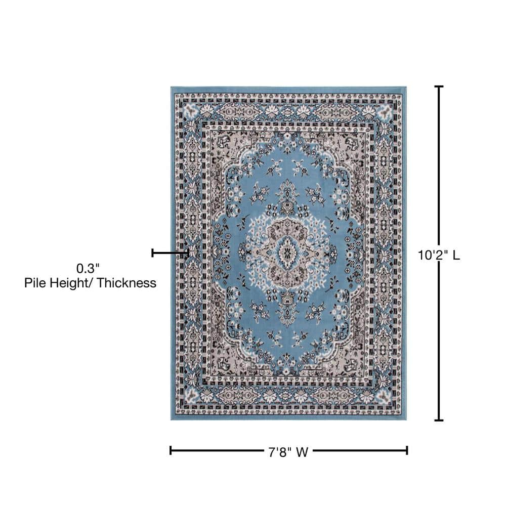 Premium Blue and Gray Medallion Synthetic Area Rug