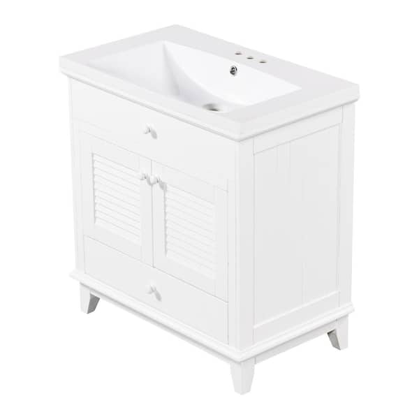 Unbranded Elegant 30 in. W x 18 in. D x 31 in. H Freestanding Bath Vanity in White with White Ceramic Top