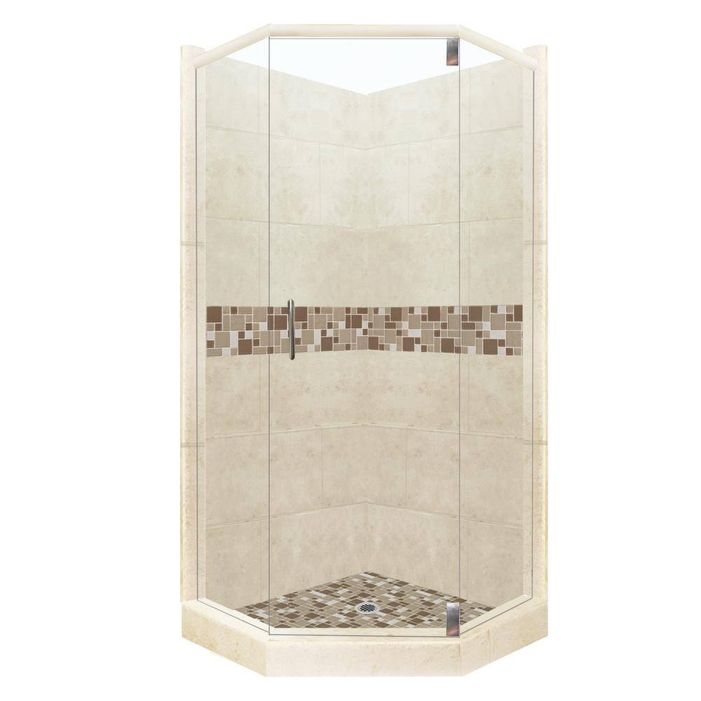 American Bath Factory Tuscany Grand Hinged 32 in. x 36 in. x 80 in. Right Cut Neo-Angle Shower Kit in Desert Sand and Satin Nickel Hardware, Tuscany and Desert Sand/Satin Nickel -  NGH-3632DT-RCSN