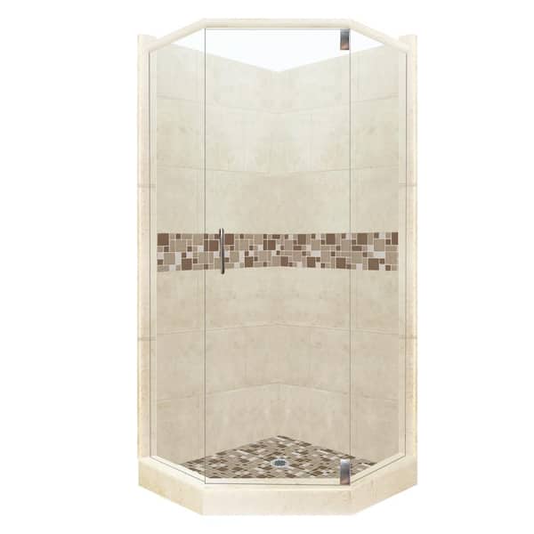American Bath Factory Tuscany Grand Hinged 36 in. x 36 in. x 80 in. Neo-Angle Shower Kit in Desert Sand and Satin Nickel Hardware