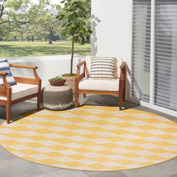 Positano Yellow 8 ft. x 8 ft. Diamond Contemporary Round Area Rug