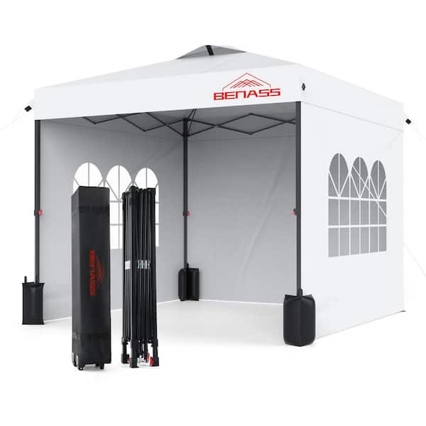Unbranded 10 ft. x 10 ft. White Heavy Duty Pop Up Canopy with Sidewalls for Parties, 1-Person Set Up Event Tent