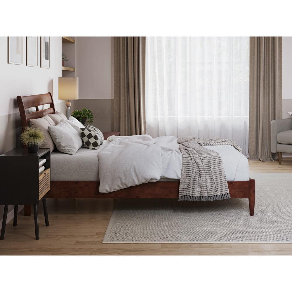 Savannah Walnut Full Solid Wood Low Profile Platform Bed